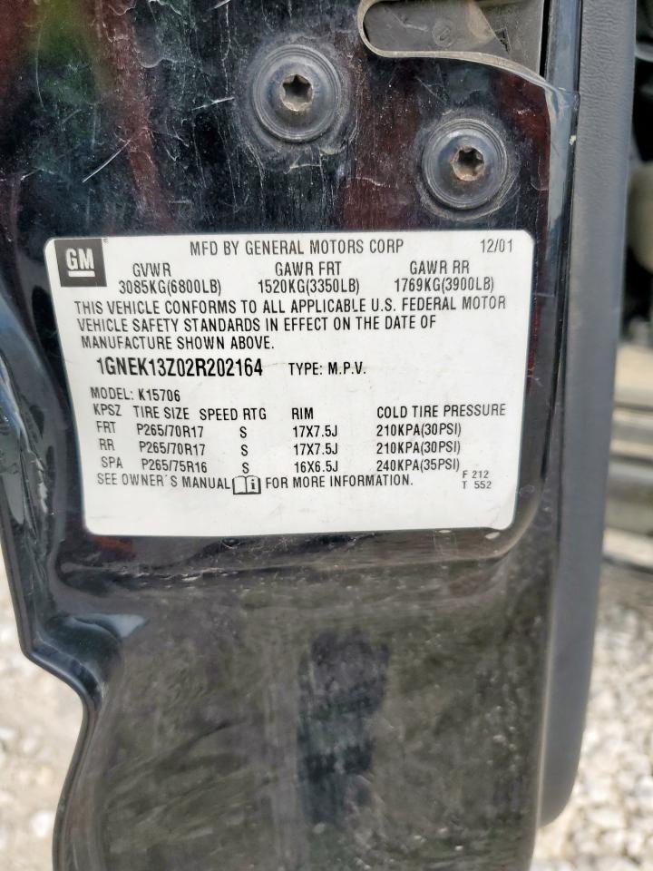 2002 Chevrolet Tahoe K1500 VIN: 1GNEK13Z02R202164 Lot: 70940025