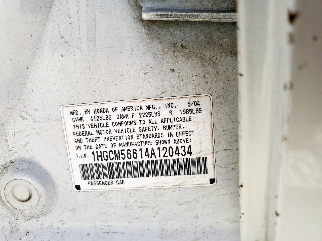 2004 Honda Accord Ex VIN: 1HGCM56614A120434 Lot: 71620995