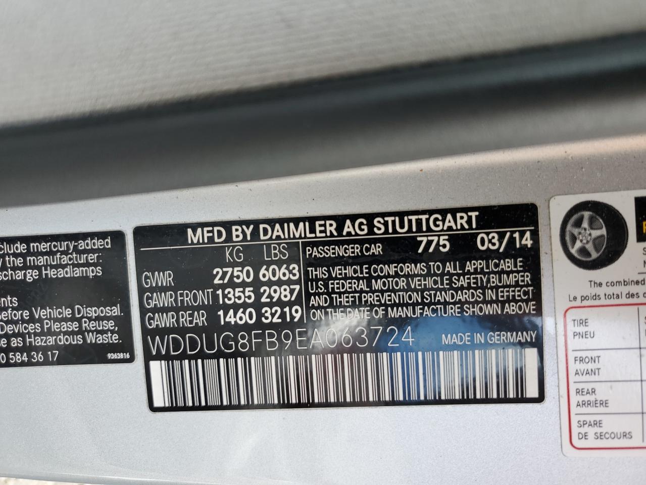 2014 Mercedes-Benz S 550 4Matic VIN: WDDUG8FB9EA063724 Lot: 81263505