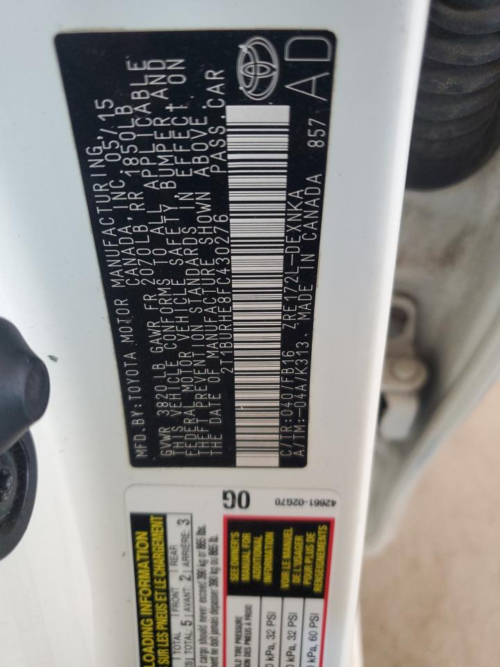 2015 Toyota Corolla L VIN: 2T1BURHE8FC430276 Lot: 84462705