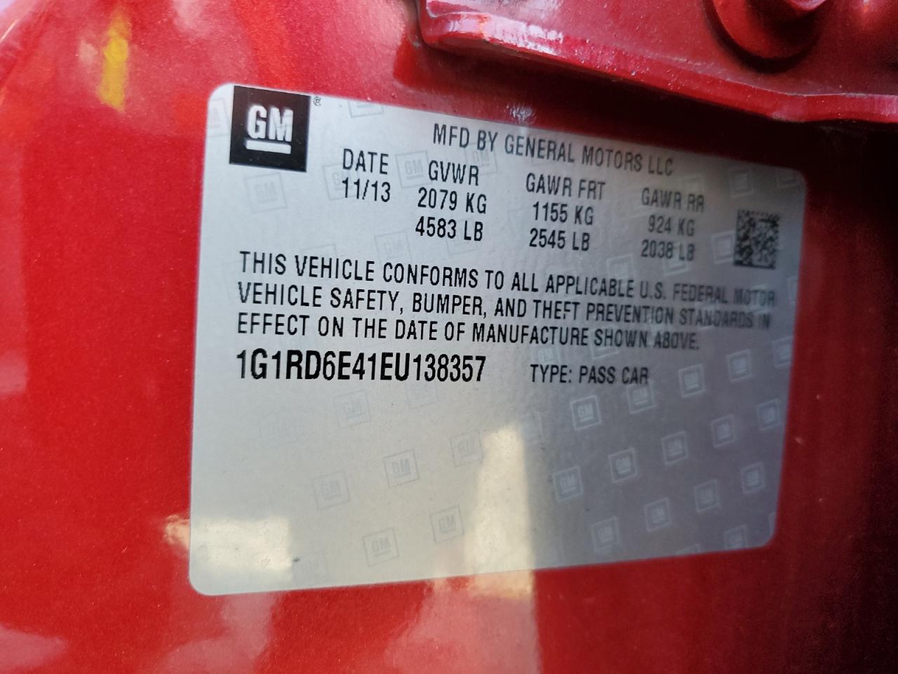 2014 Chevrolet Volt VIN: 1G1RD6E41EU138357 Lot: 81749815
