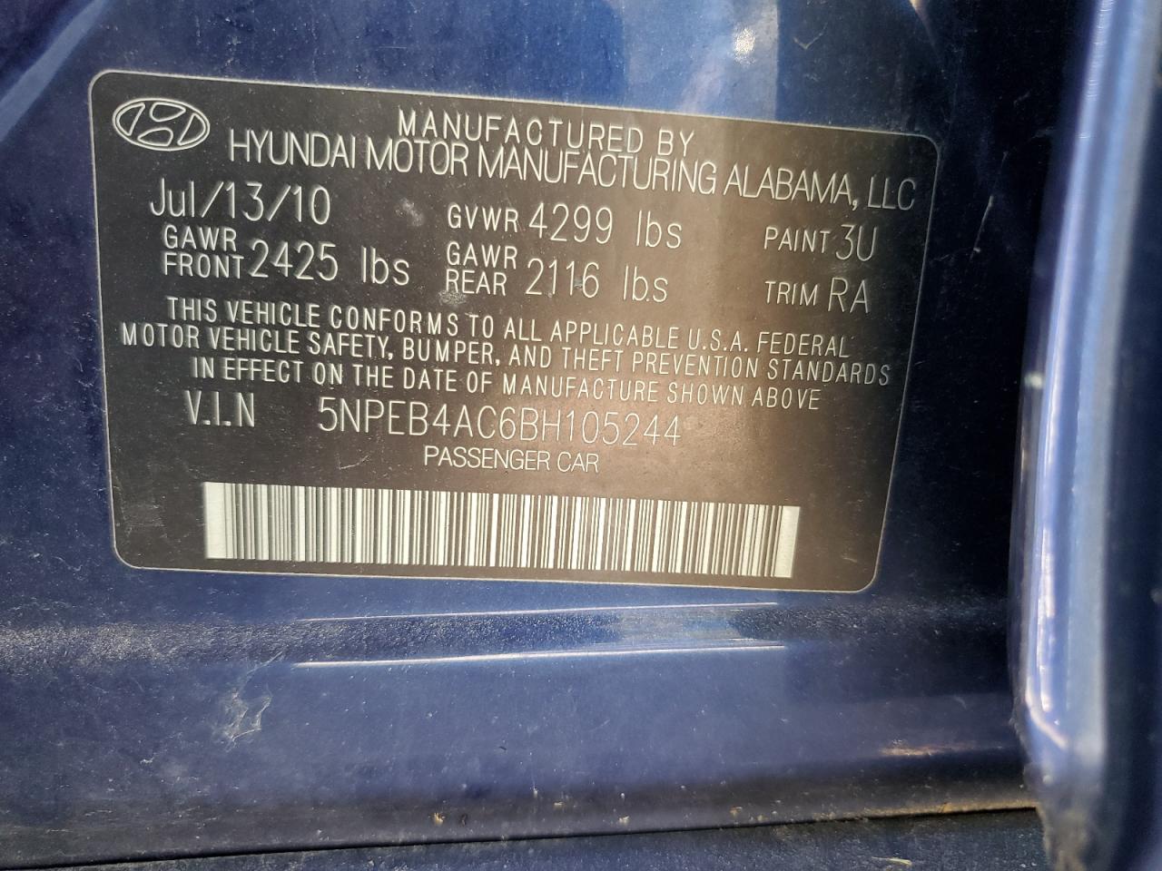 2011 Hyundai Sonata Gls VIN: 5NPEB4AC6BH105244 Lot: 81607445