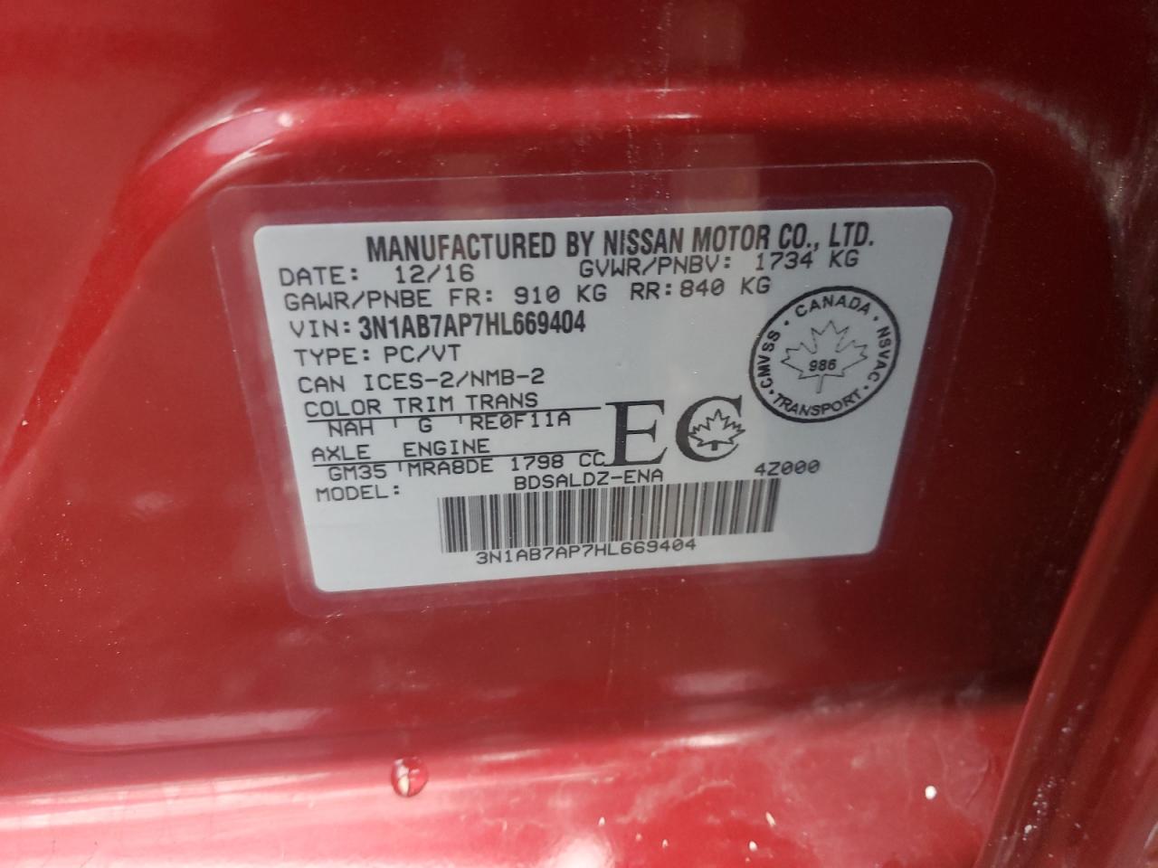 2017 Nissan Sentra S VIN: 3N1AB7AP7HL669404 Lot: 83866555