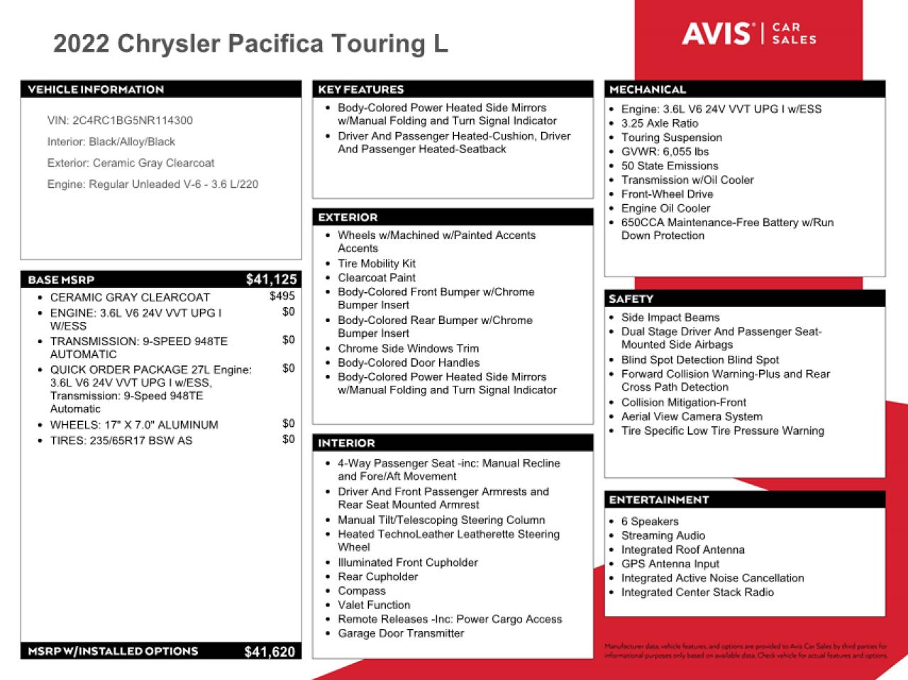 2022 Chrysler Pacifica Touring L VIN: 2C4RC1BG5NR114300 Lot: 71880665