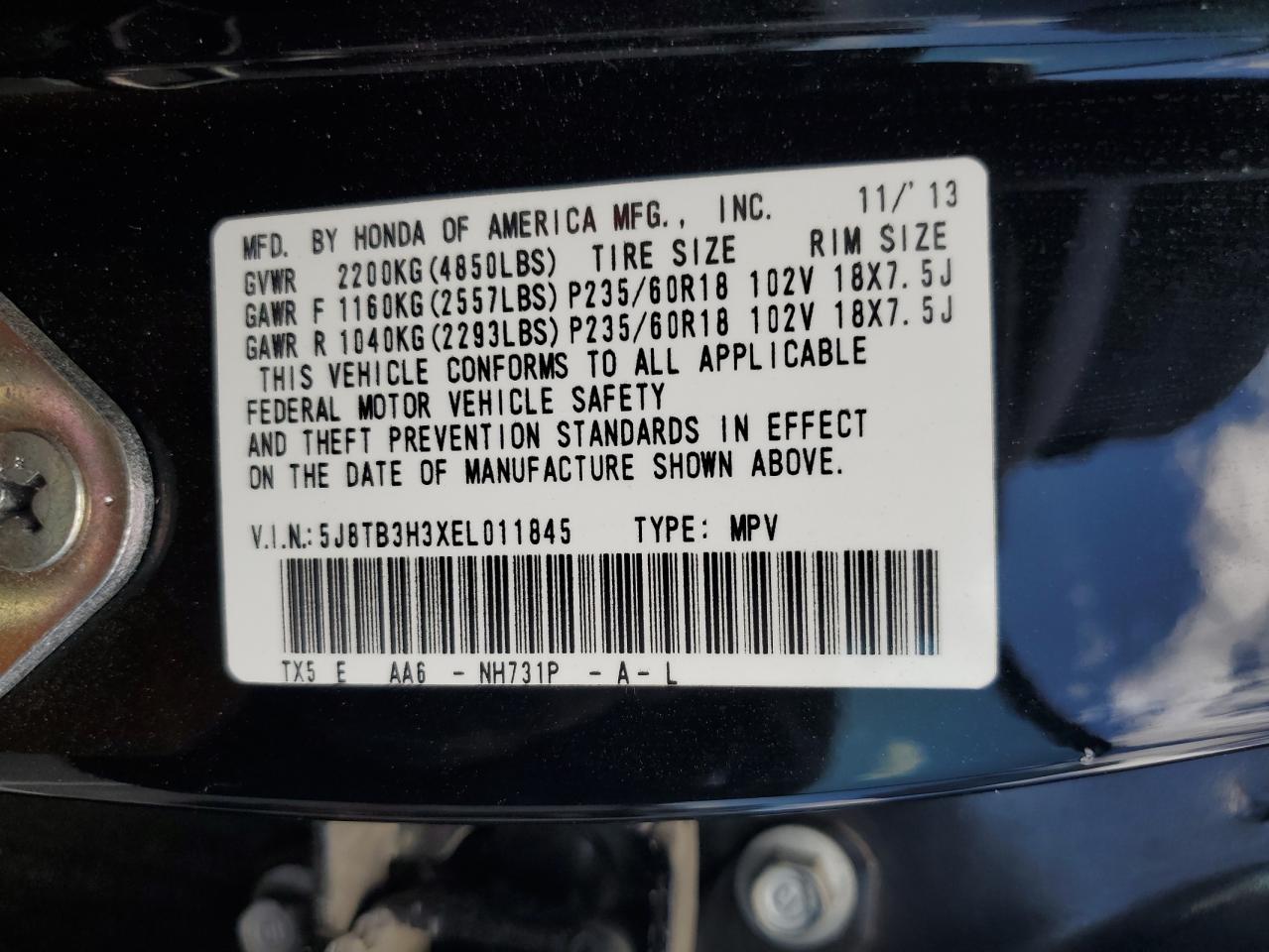 2014 Acura Rdx VIN: 5J8TB3H3XEL011845 Lot: 72064515