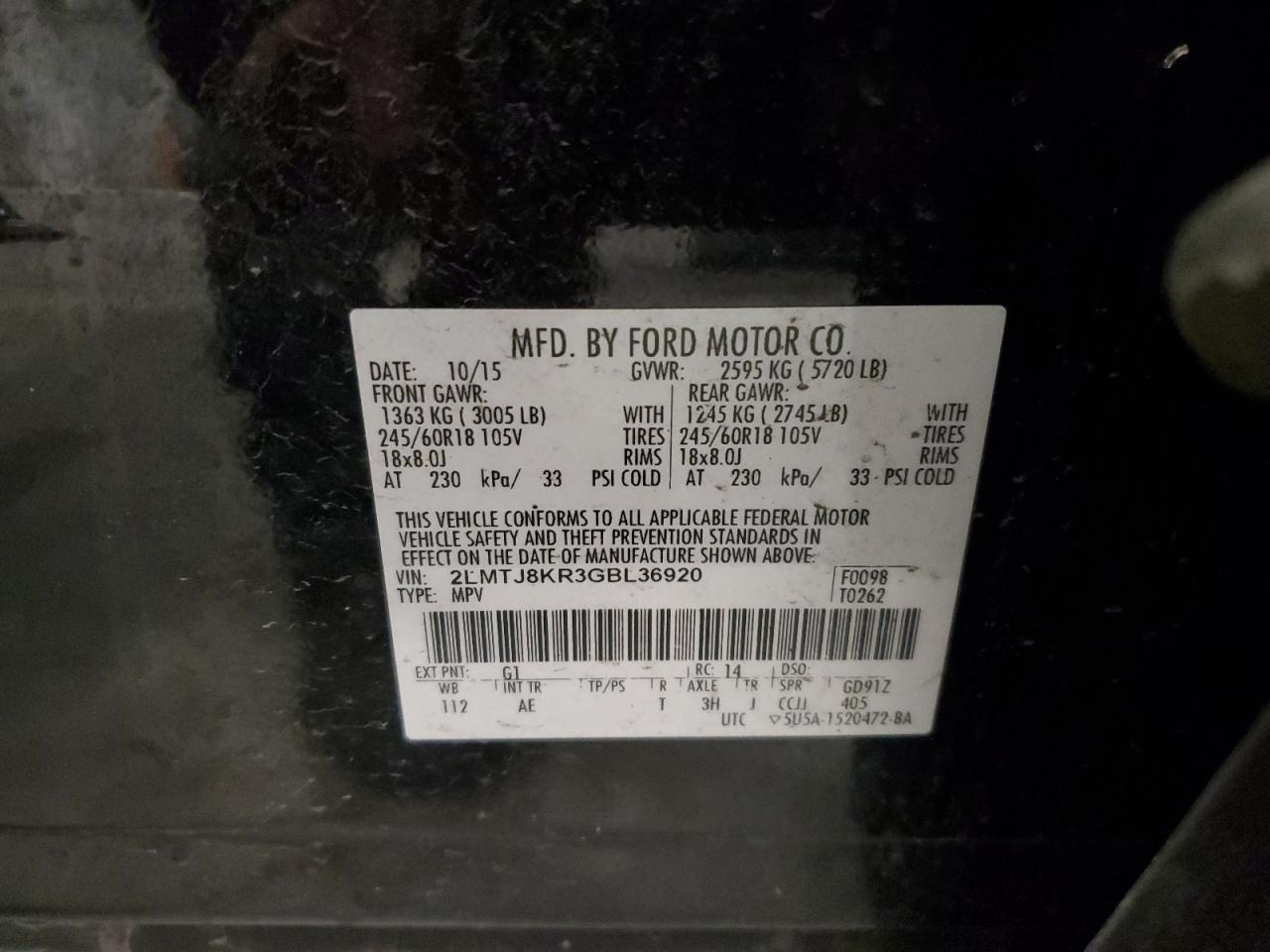 2016 Lincoln Mkx Select VIN: 2LMTJ8KR3GBL36920 Lot: 71076135