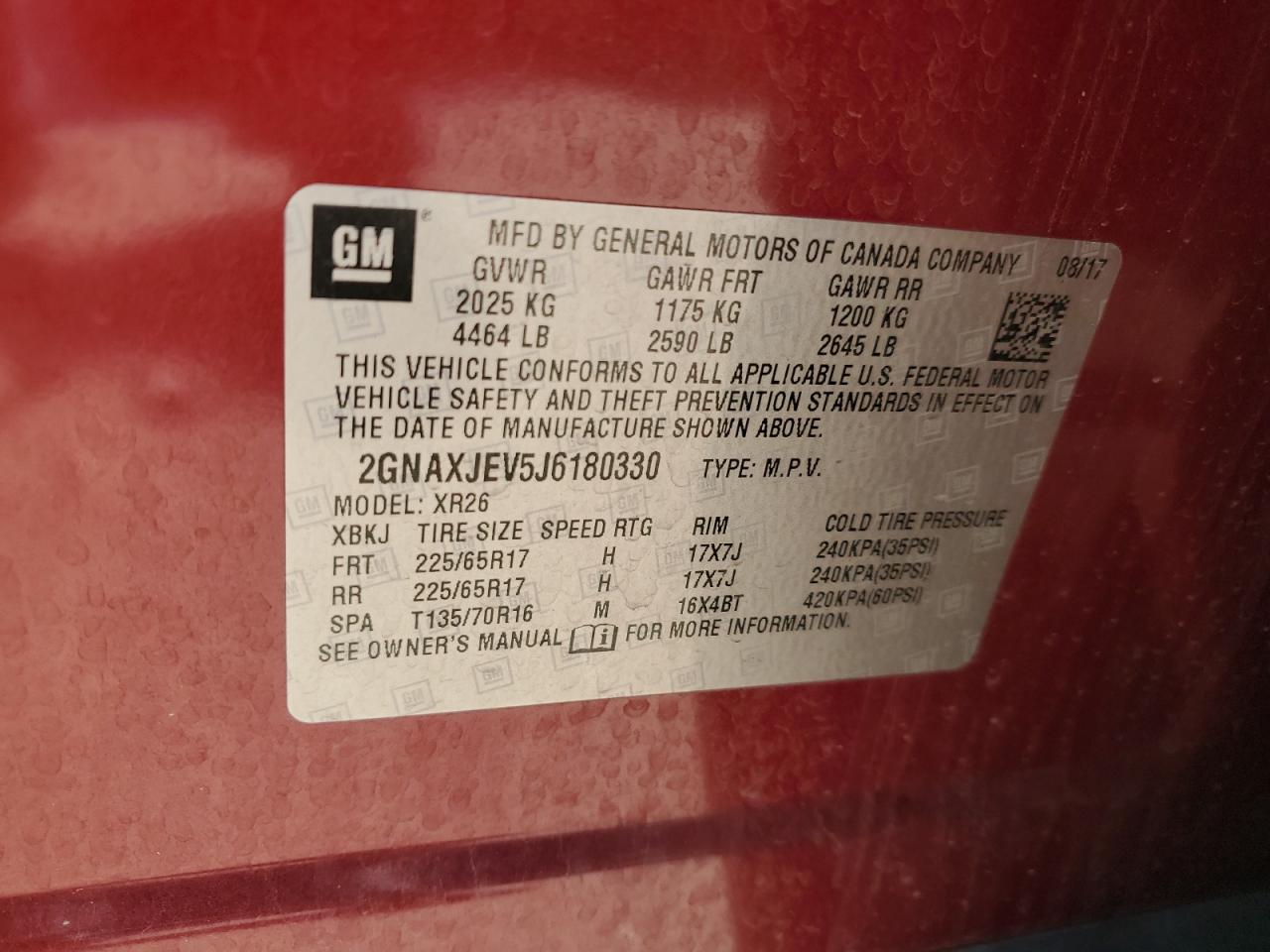 2018 Chevrolet Equinox Lt VIN: 2GNAXJEV5J6180330 Lot: 84539745