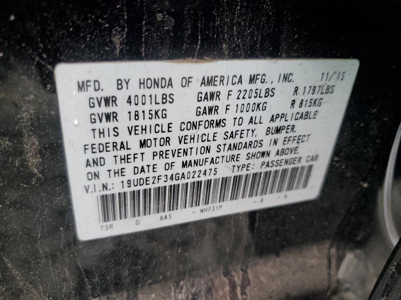 2016 Acura Ilx Base Watch Plus VIN: 19UDE2F34GA022475 Lot: 83971625