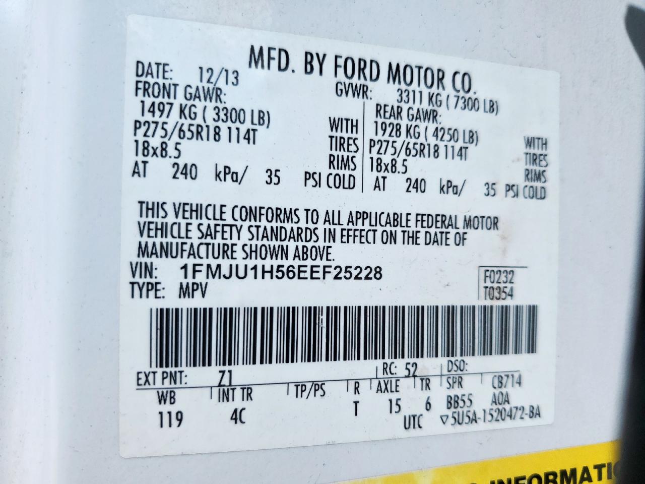 2014 Ford Expedition Xlt VIN: 1FMJU1H56EEF25228 Lot: 81508555