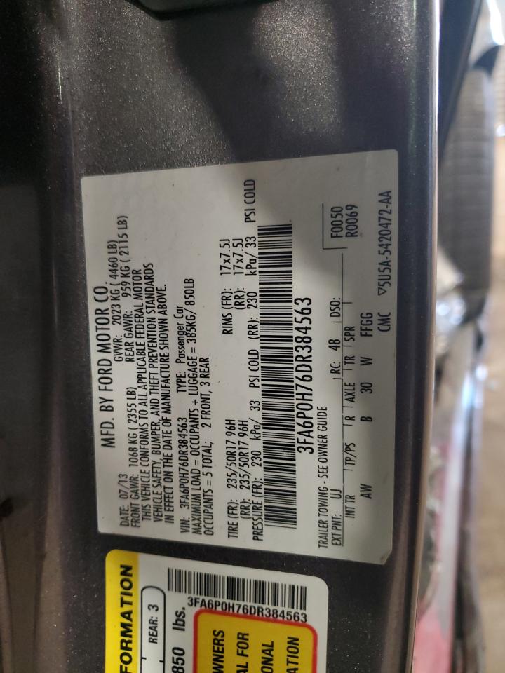 2013 Ford Fusion Se VIN: 3FA6P0H76DR384563 Lot: 84257275