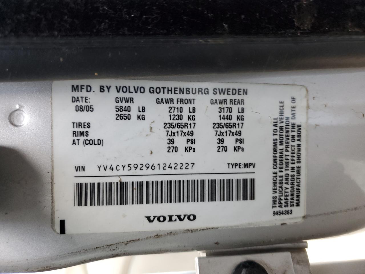 2006 Volvo Xc90 VIN: YV4CY592961242227 Lot: 71411195