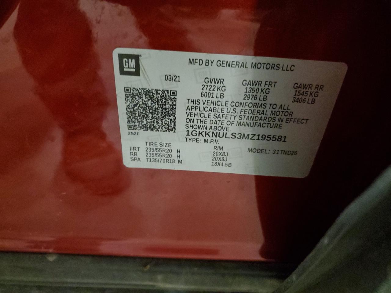 2021 GMC Acadia Slt VIN: 1GKKNULS3MZ195581 Lot: 70628455