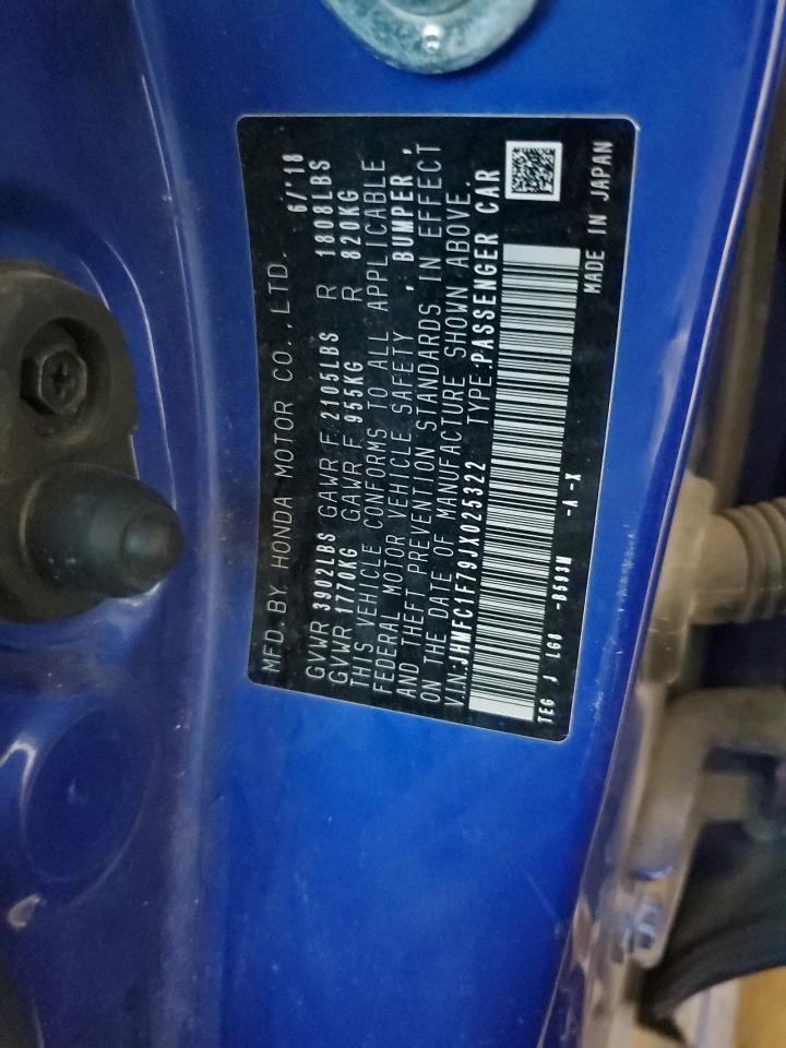 2018 Honda Civic Exl VIN: JHMFC1F79JX025322 Lot: 80504425