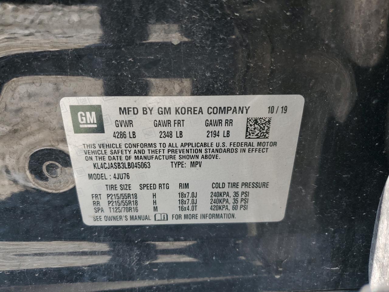 2020 Buick Encore Preferred VIN: KL4CJASB3LB045063 Lot: 71648205