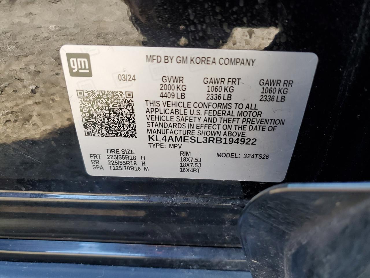 2024 Buick Encore Gx Sport Touring VIN: KL4AMESL3RB194922 Lot: 71152415