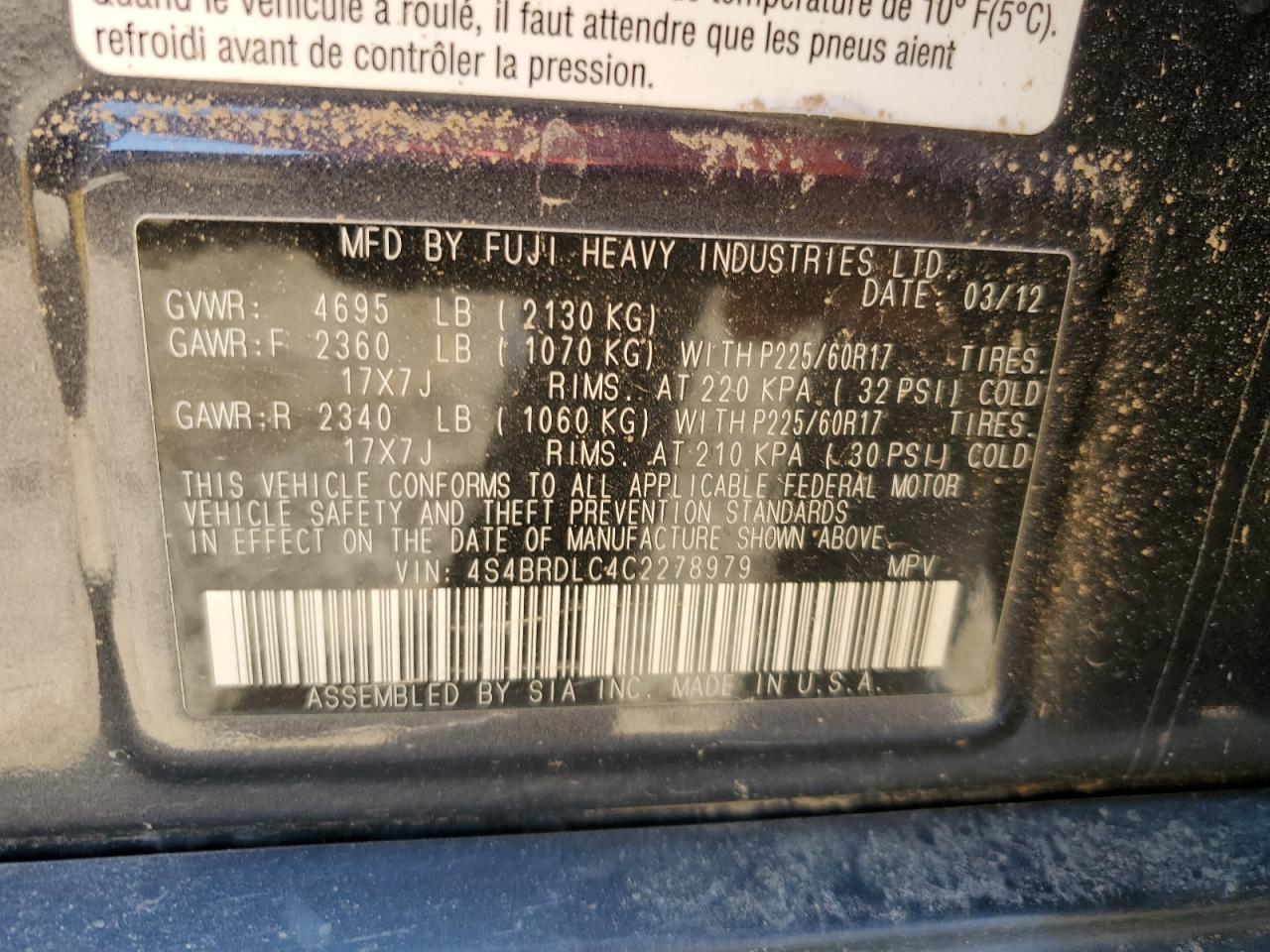 2012 Subaru Outback 3.6R Limited VIN: 4S4BRDLC4C2278979 Lot: 81591895