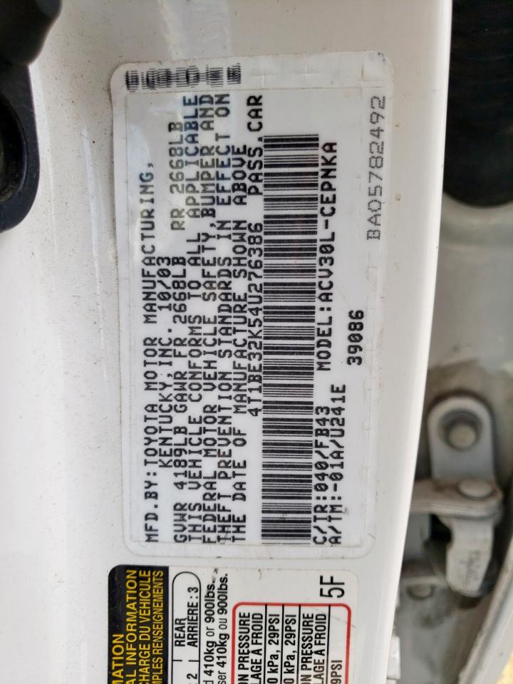 2004 Toyota Camry Le VIN: 4T1BE32K54U276386 Lot: 86698205