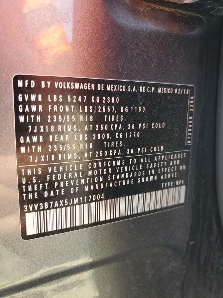 2018 Volkswagen Tiguan Se VIN: 3VV3B7AX5JM117004 Lot: 70502365