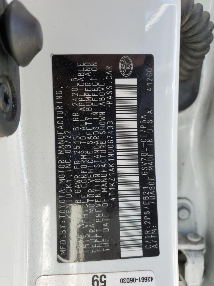 2022 Toyota Camry Trd VIN: 4T1KZ1AK1NU067433 Lot: 84234165