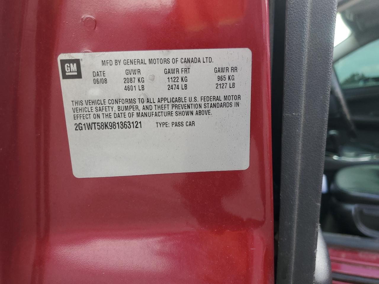 2008 Chevrolet Impala Lt VIN: 2G1WT58K981363121 Lot: 84022005