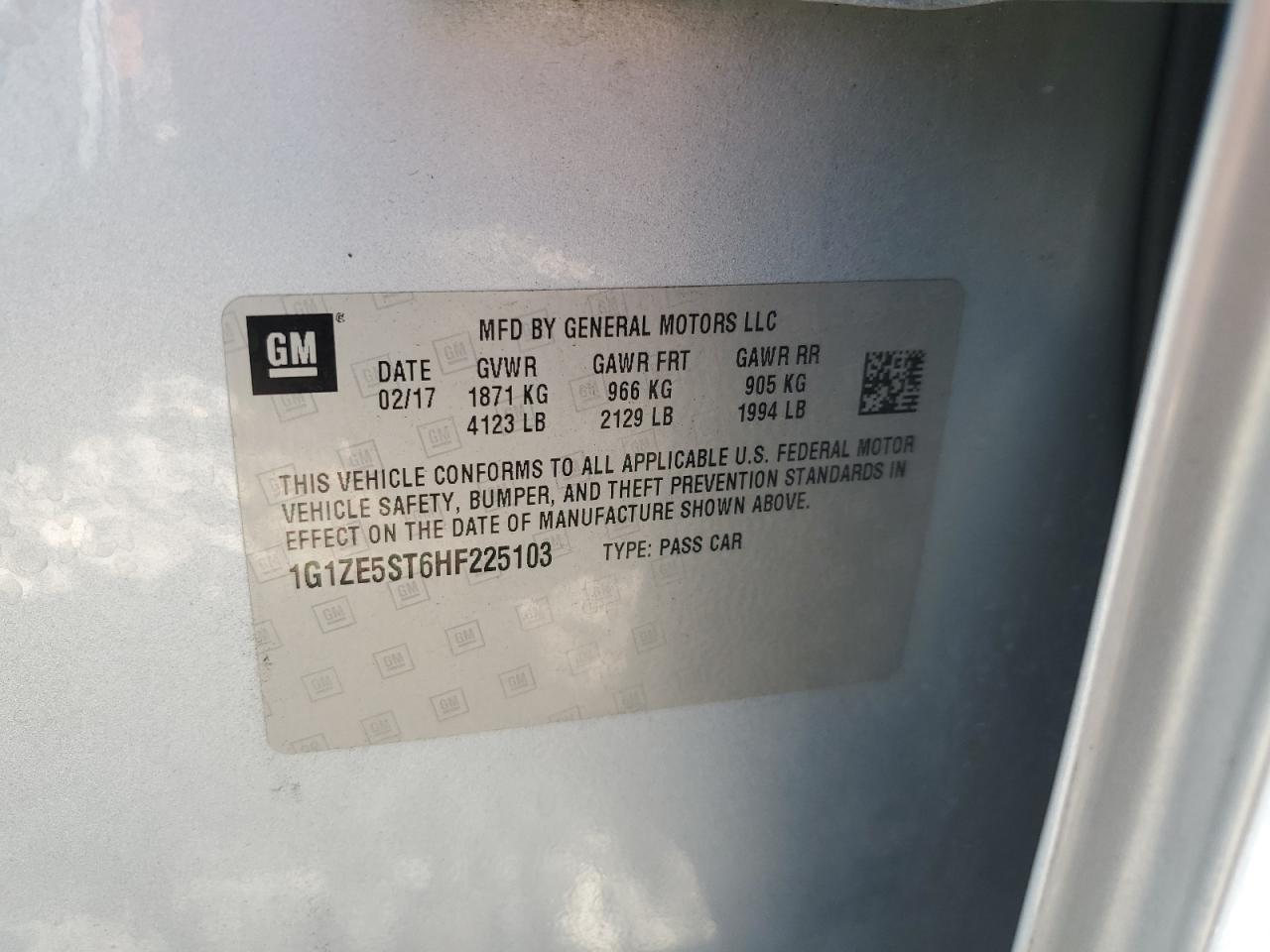 2017 Chevrolet Malibu Lt VIN: 1G1ZE5ST6HF225103 Lot: 82101665
