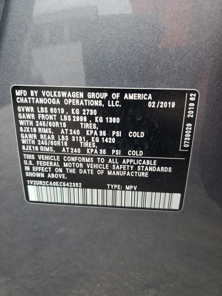 2019 Volkswagen Atlas Se VIN: 1V2UR2CA0KC542352 Lot: 81463225