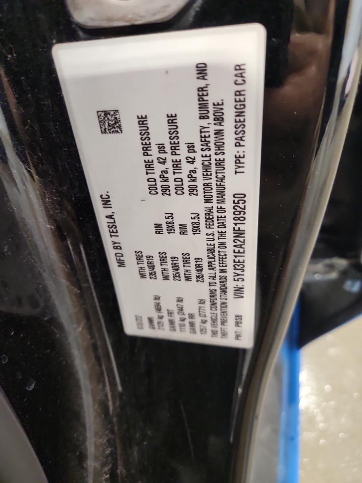 2022 Tesla Model 3 VIN: 5YJ3E1EA2NF189250 Lot: 80369075