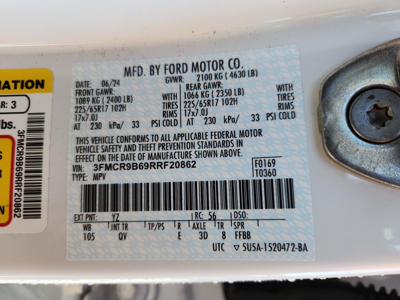 2024 Ford Bronco Sport Big Bend VIN: 3FMCR9B69RRF20862 Lot: 81159965