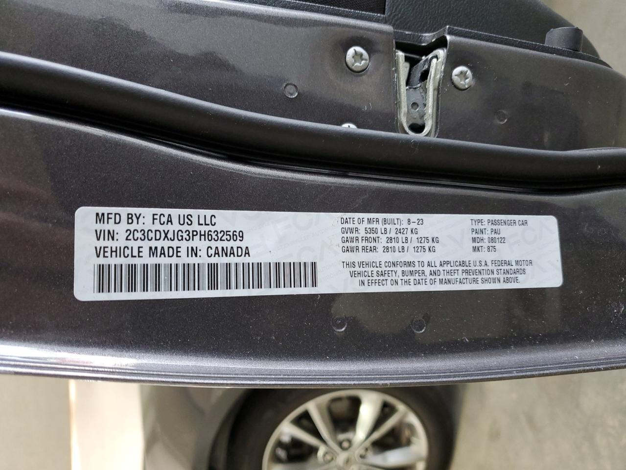 2023 Dodge Charger Sxt VIN: 2C3CDXJG3PH632569 Lot: 72047595