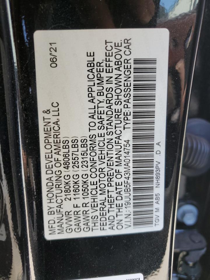 2021 Acura Tlx Technology VIN: 19UUB5F43MA014754 Lot: 70551485