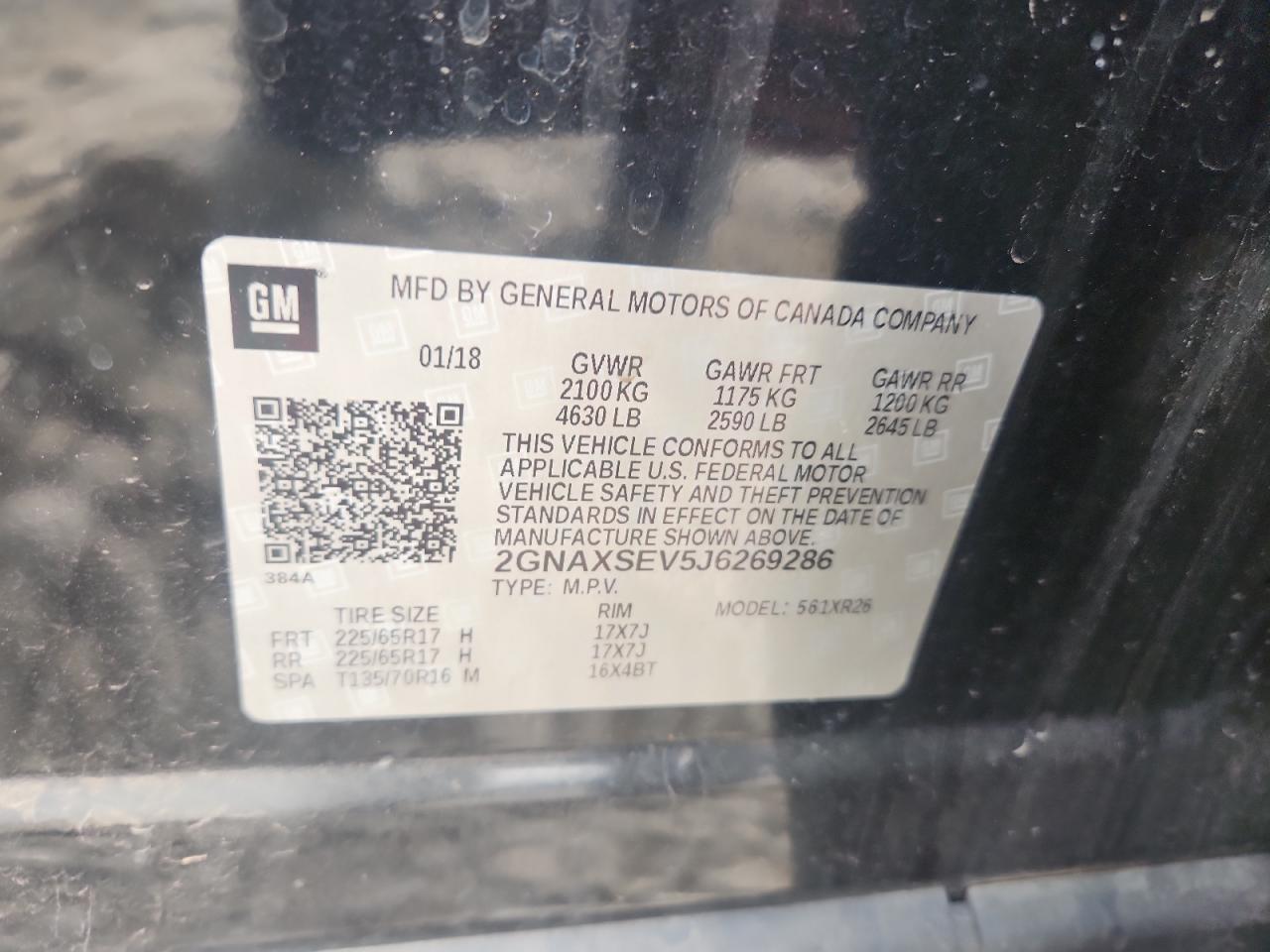 2018 Chevrolet Equinox Lt VIN: 2GNAXSEV5J6269286 Lot: 80323705