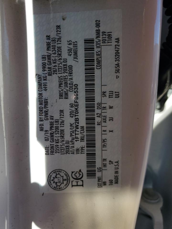 2019 Ford F250 Super Duty VIN: 1FT7W2BT0KEF86530 Lot: 80999405