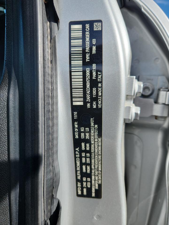 2017 Alfa Romeo Giulia Q4 VIN: ZARFAEDN0H7529063 Lot: 84190825