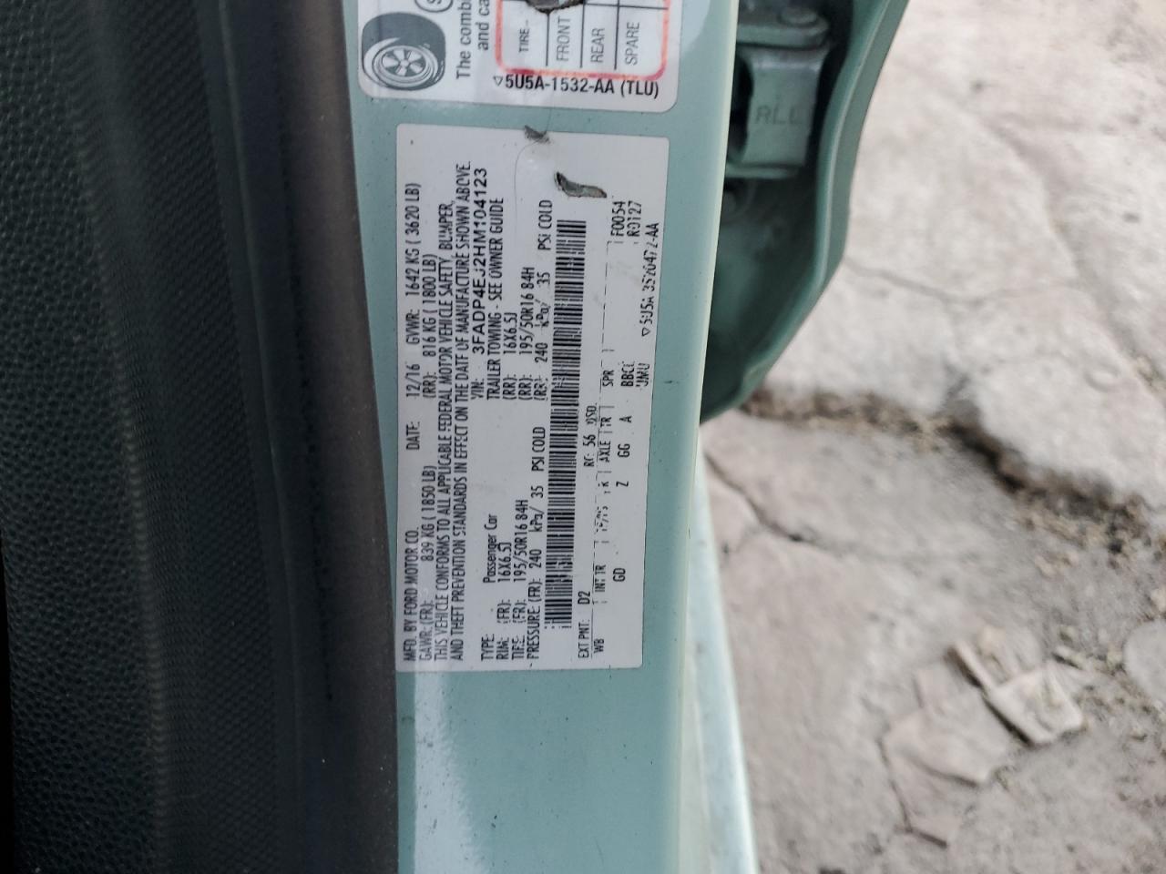 2017 Ford Fiesta Se VIN: 3FADP4EJ2HM104123 Lot: 84260315