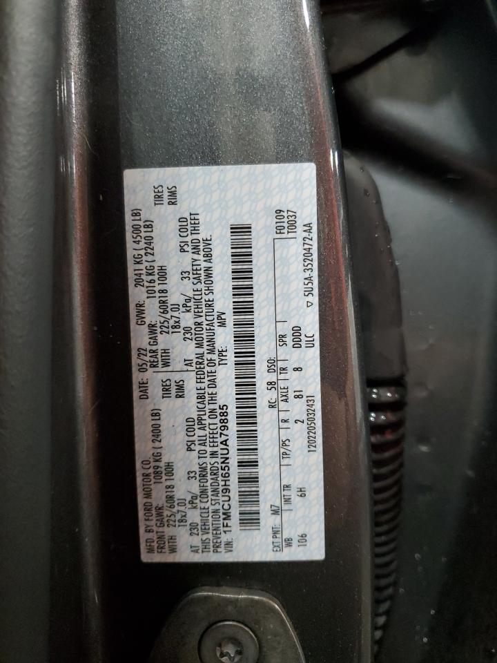 2022 Ford Escape Sel VIN: 1FMCU9H65NUA79885 Lot: 71445675