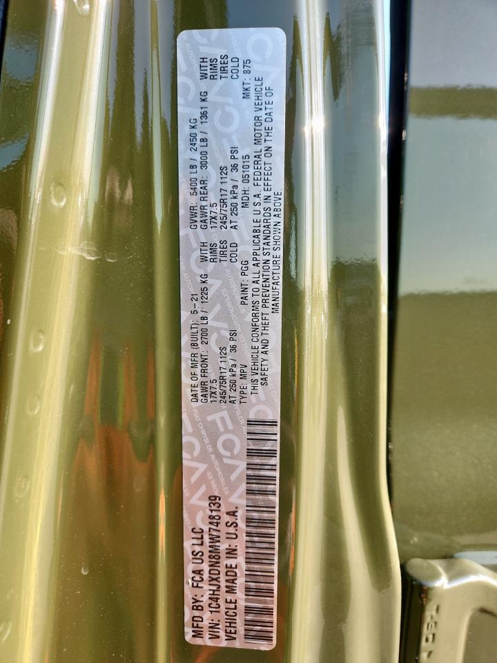 2021 Jeep Wrangler Unlimited Sport VIN: 1C4HJXDN8MW748139 Lot: 70373215