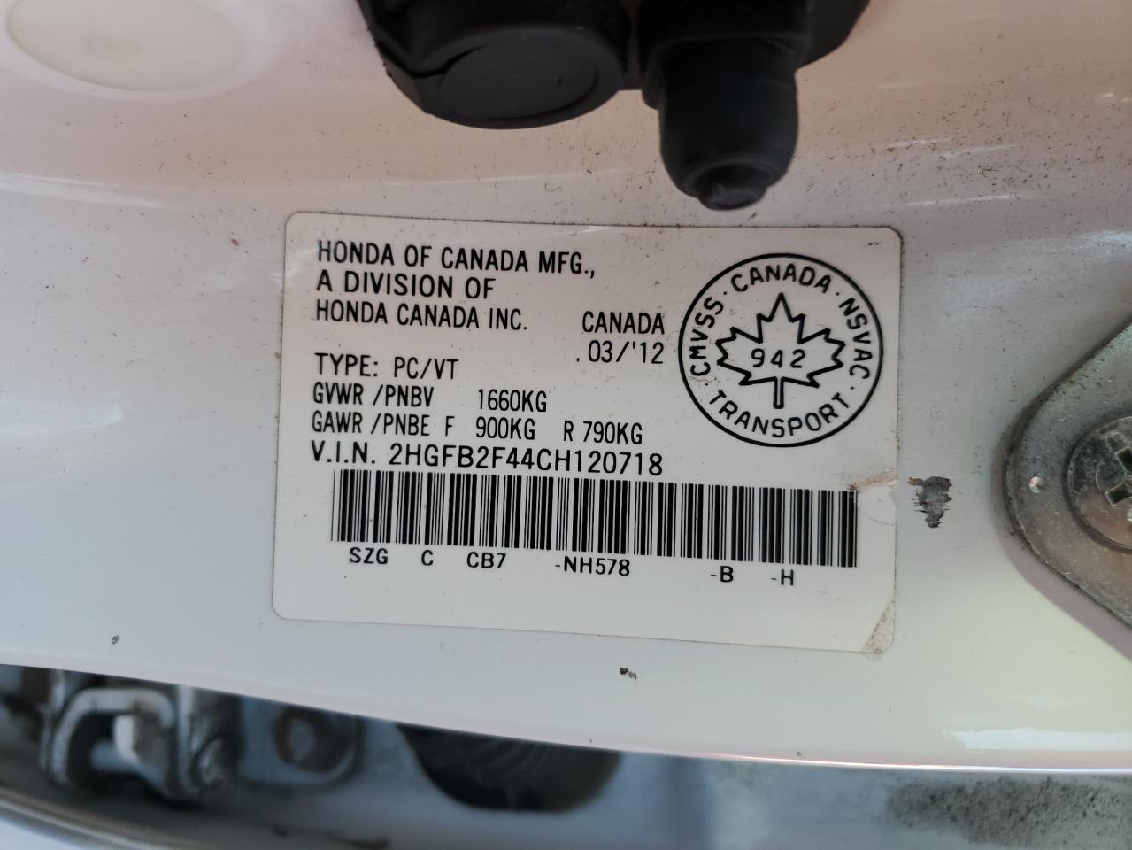 2012 Honda Civic Lx VIN: 2HGFB2F44CH120718 Lot: 83842285
