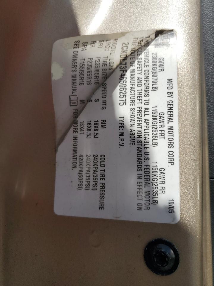 2006 Pontiac Torrent VIN: 2CKDL73F466062575 Lot: 81727725