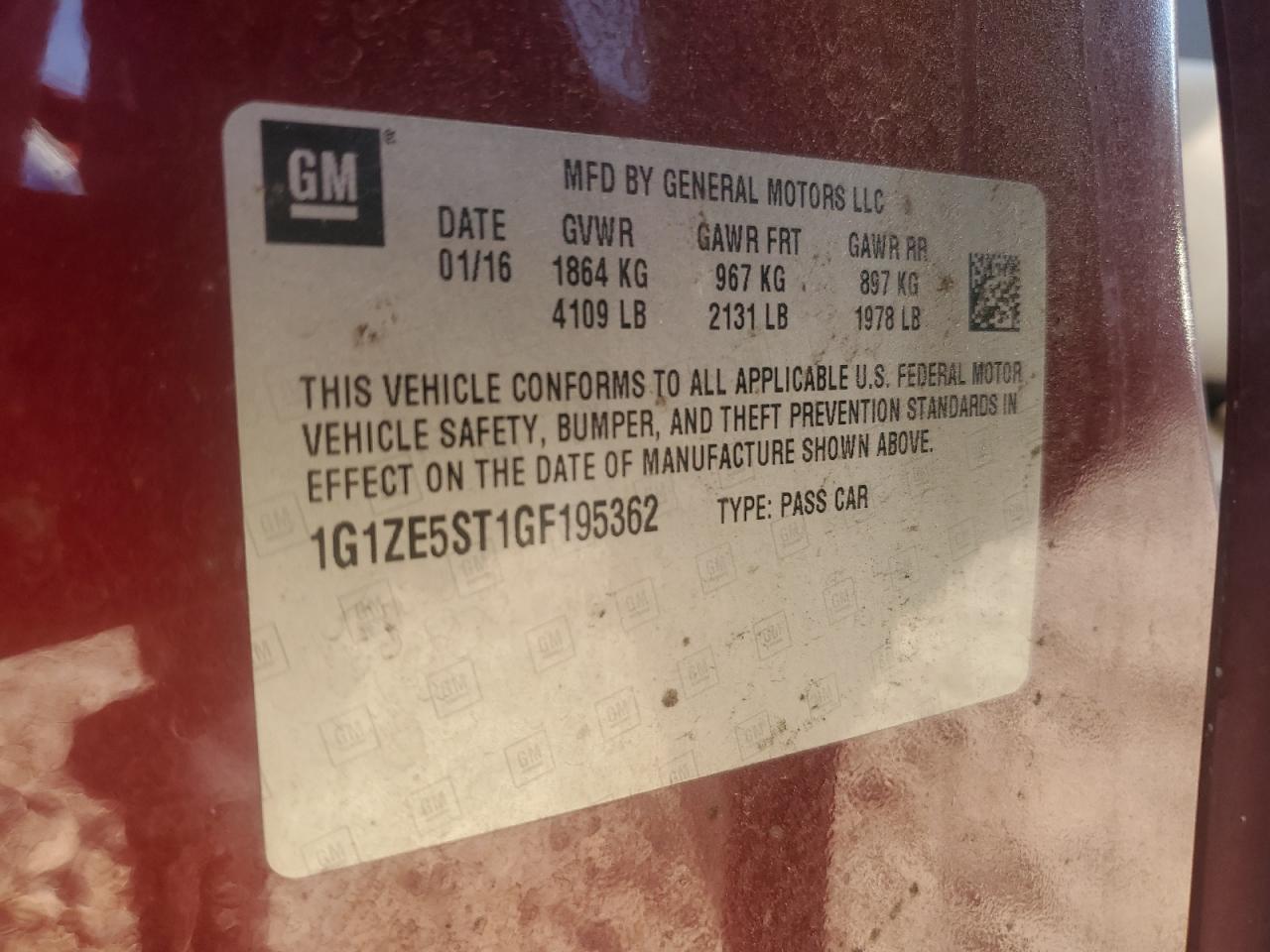 2016 Chevrolet Malibu Lt VIN: 1G1ZE5ST1GF195362 Lot: 80308035