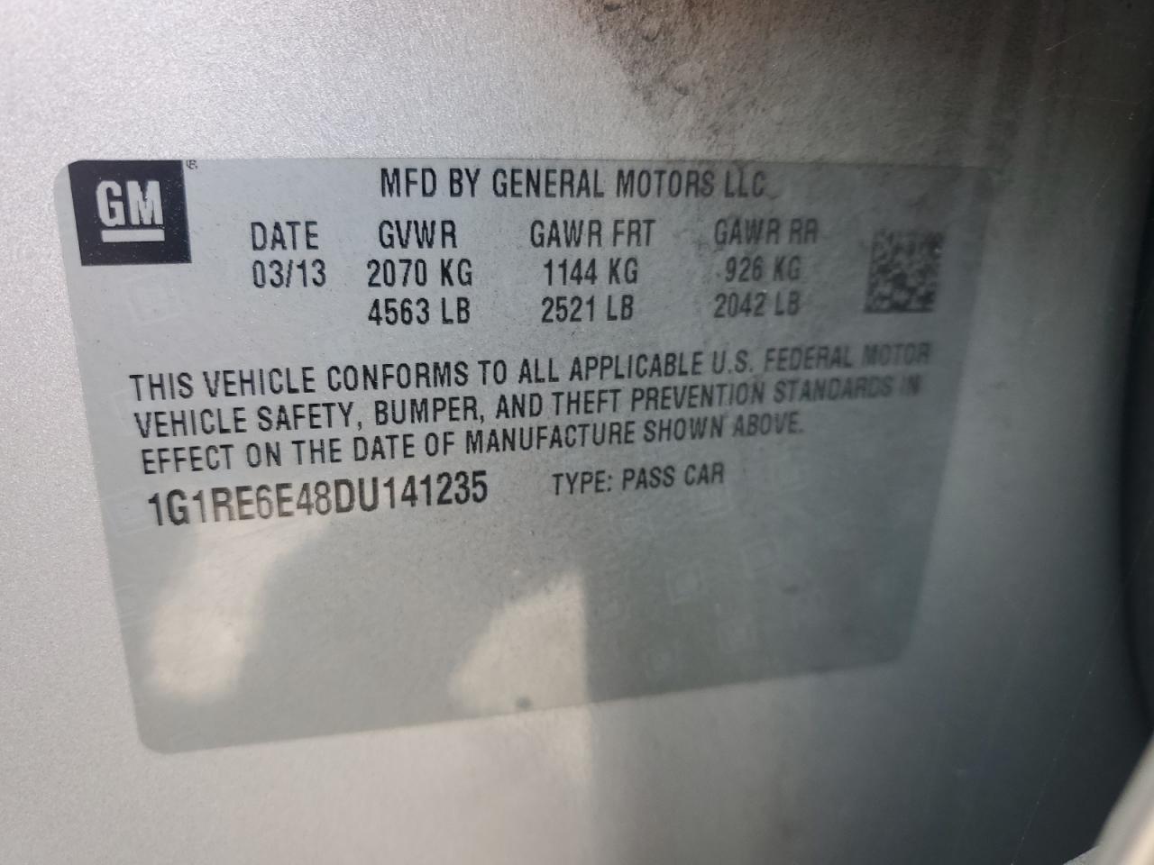 2013 Chevrolet Volt VIN: 1G1RE6E48DU141235 Lot: 80407605