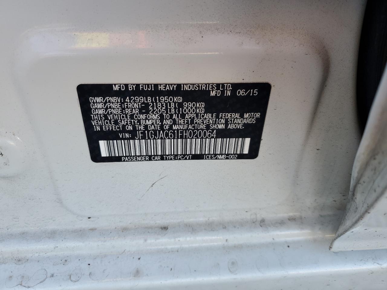 2015 Subaru Impreza Premium VIN: JF1GJAC61FH020064 Lot: 80577505