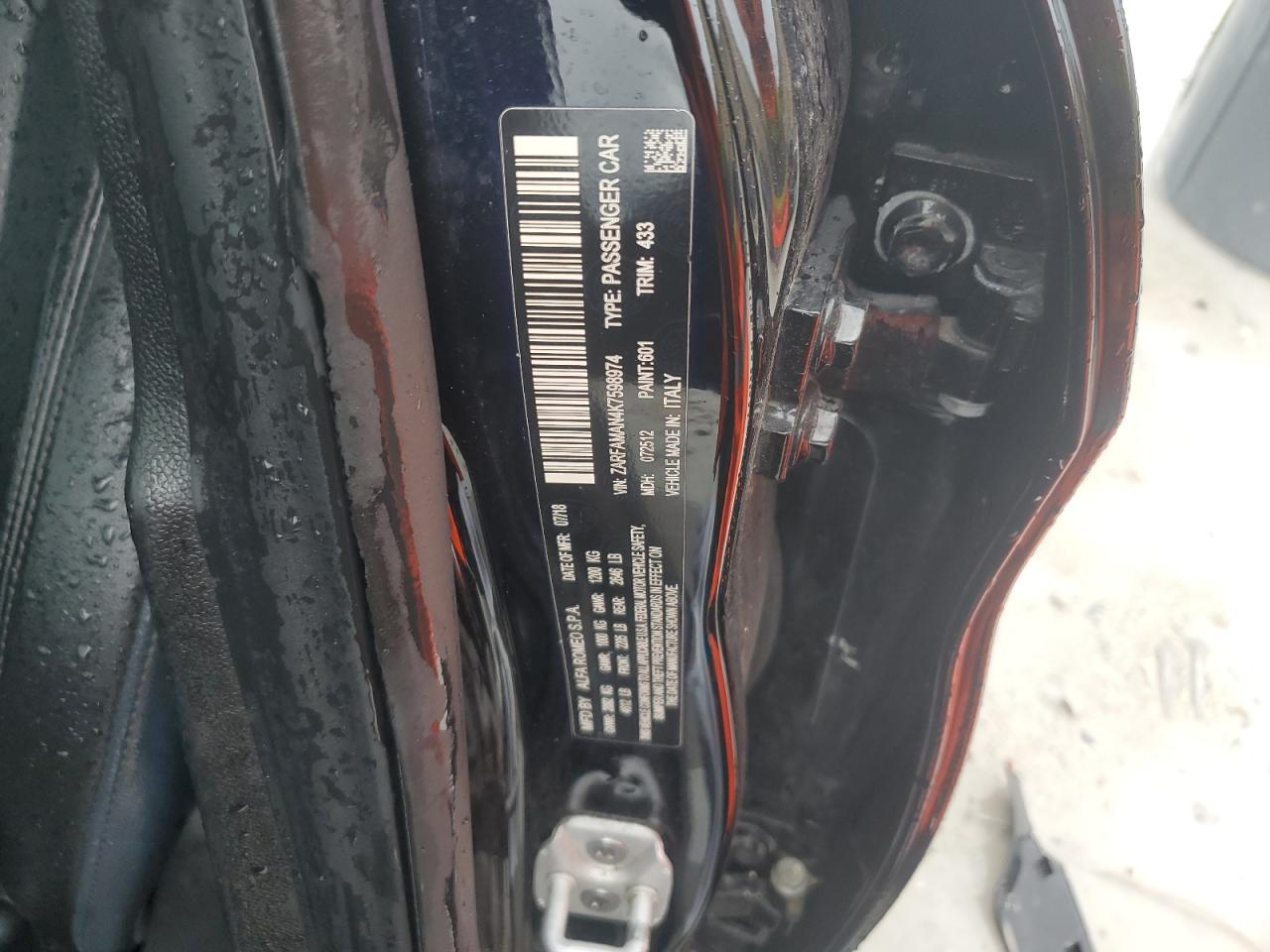 2019 Alfa Romeo Giulia VIN: ZARFAMAN4K7598974 Lot: 84188335