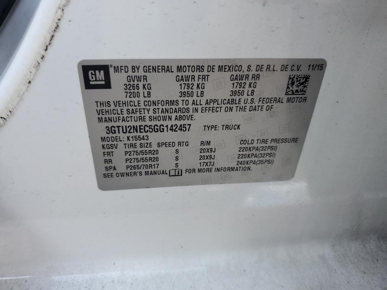 2016 GMC Sierra K1500 Slt VIN: 3GTU2NEC5GG142457 Lot: 81667365