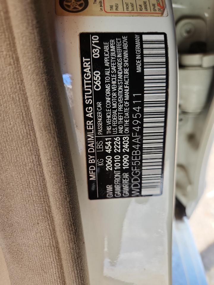 2010 Mercedes-Benz C 300 VIN: WDDGF5EB4AF495411 Lot: 84402035