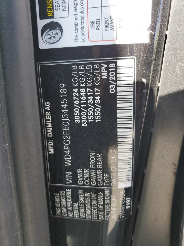 2018 Mercedes-Benz Metris VIN: WD4PG2EE0J3445189 Lot: 84626165