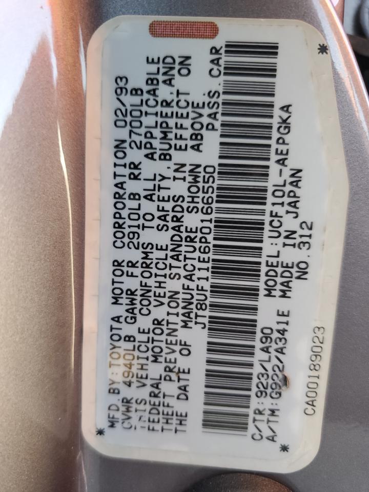 1993 Lexus Ls 400 VIN: JT8UF11E6P0166550 Lot: 80582285