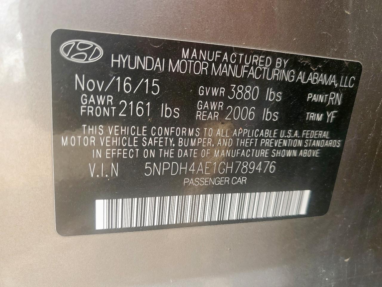 2016 Hyundai Elantra Se VIN: 5NPDH4AE1GH789476 Lot: 80633745