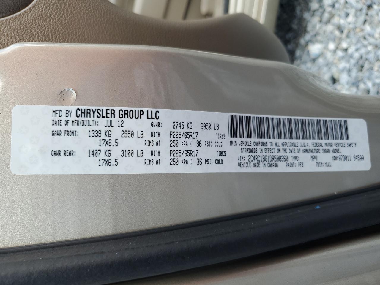 2013 Chrysler Town & Country Touring VIN: 2C4RC1BG1DR508360 Lot: 81859755