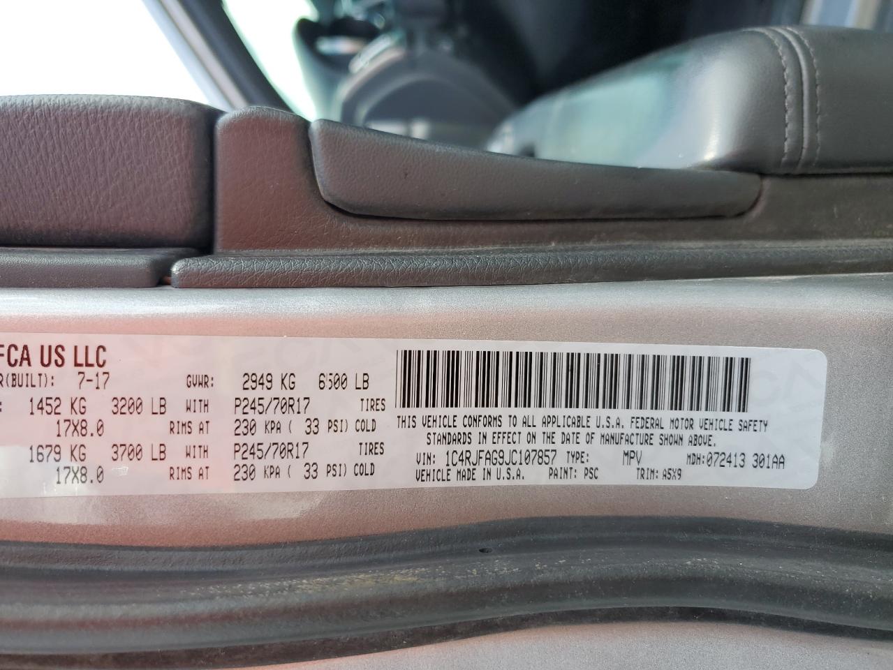 2018 Jeep Grand Cherokee Laredo VIN: 1C4RJFAG9JC107857 Lot: 71237505