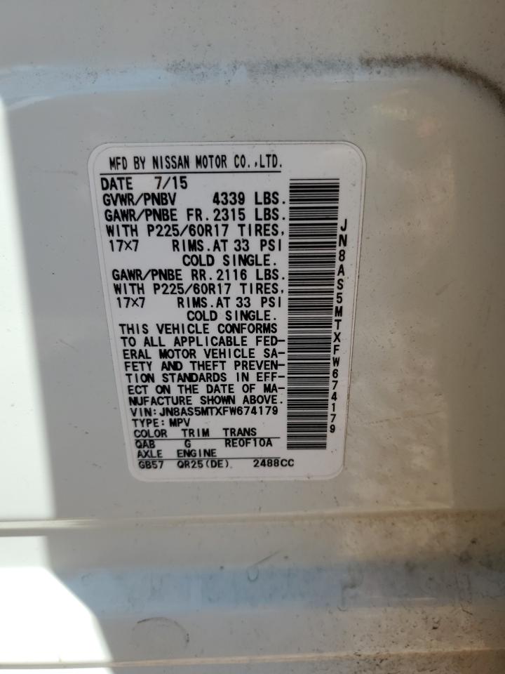 2015 Nissan Rogue Select S VIN: JN8AS5MTXFW674179 Lot: 81512525